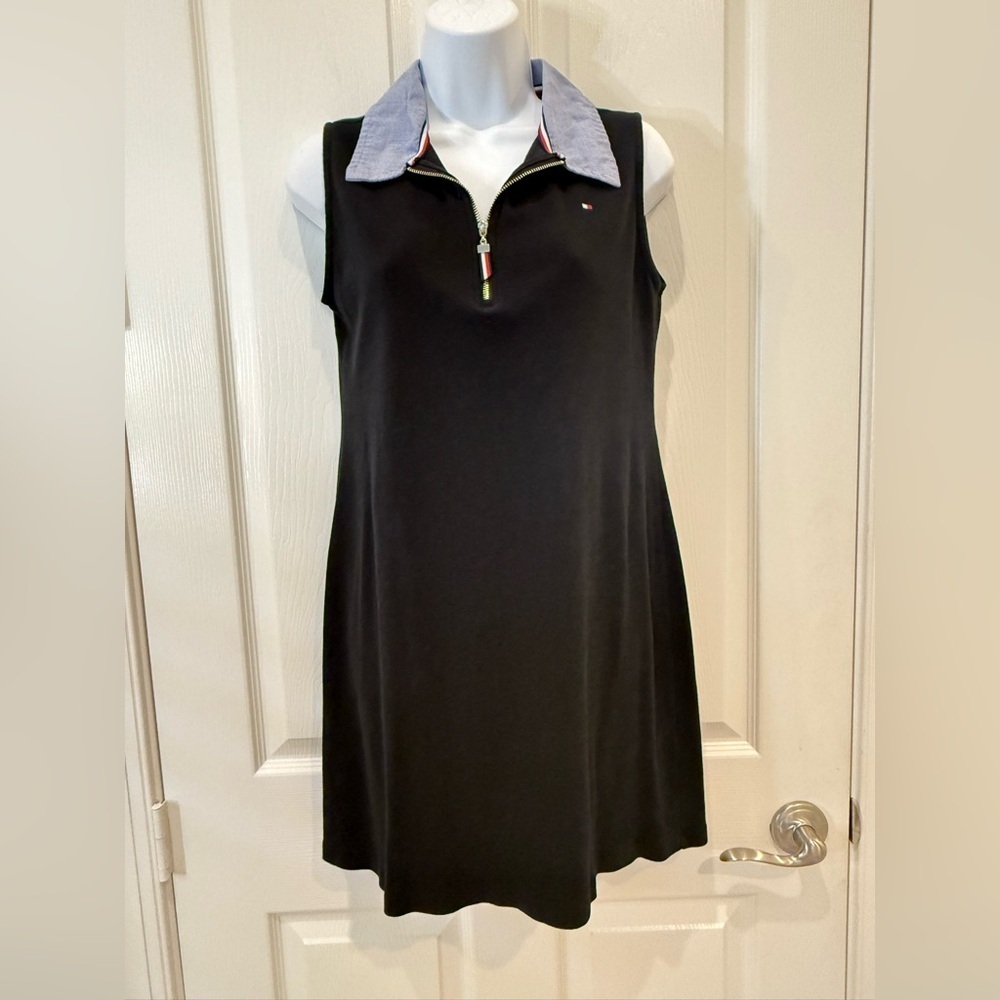 Tommy Hilfiger Black Zip-Up Top with Red and White Accents. Medium